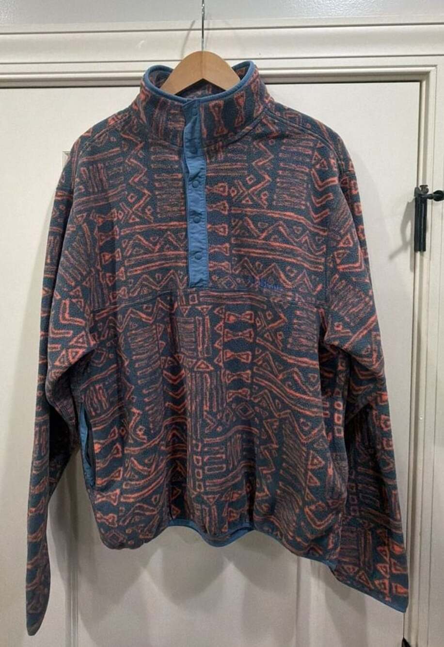 L.L. Bean Snap-T Fleece Pullover WL/MM REG Blue Aztec Print - Picture 1 of 5